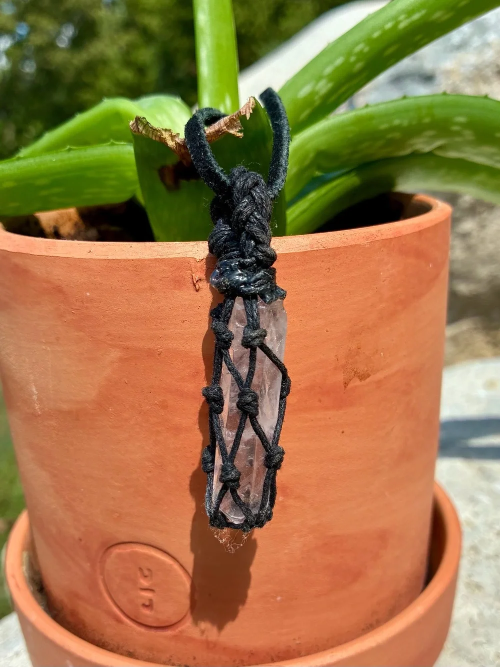 Handmade Black Cord Rose Quartz Pendant Necklace